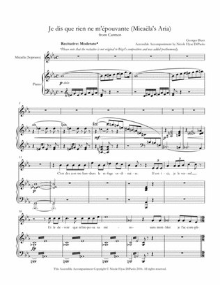 Je dis que rien ne m'épouvante (Micaela's Aria) from Carmen - Accessible Accompaniments Edition