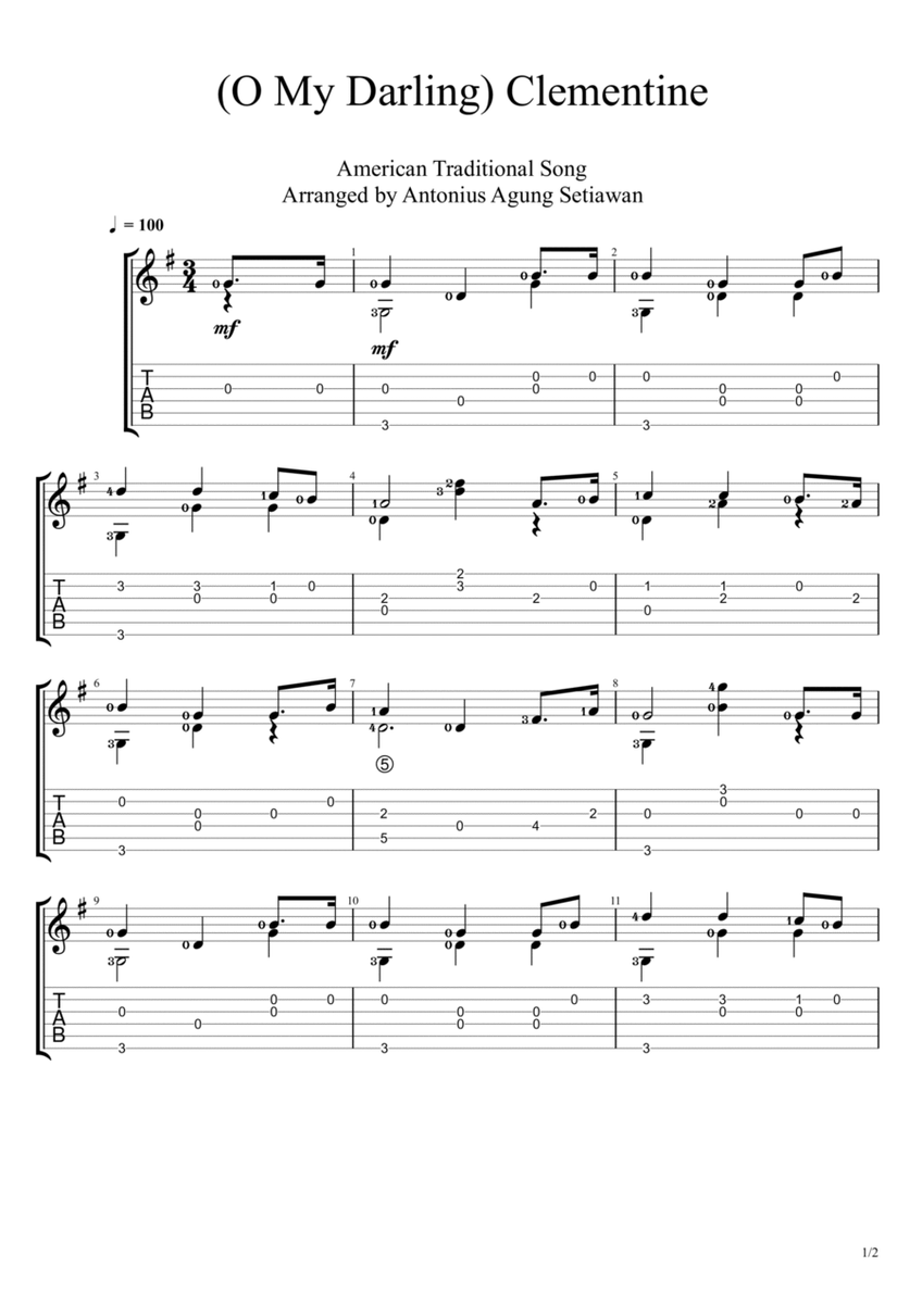 O My Darling Clementine (Solo Guitar Tablature) image number null