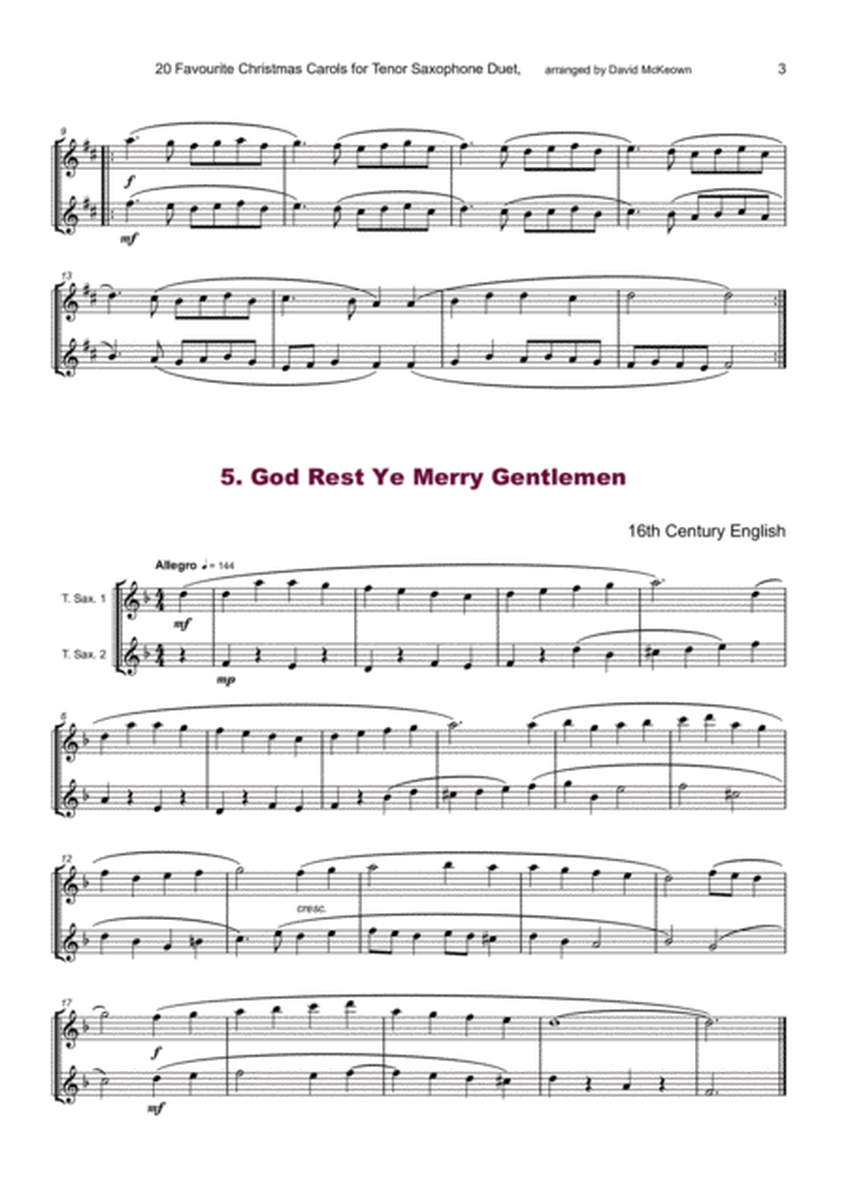20 Favourite Christmas Carols for Tenor Saxophone Duet image number null