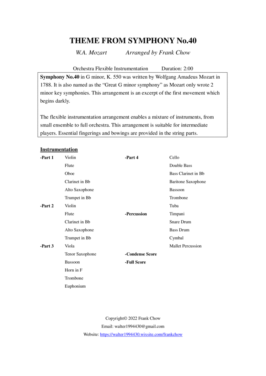 Theme from Symphony No.40 (Orchestra/ Concert Band Flexible Instrumentation) image number null