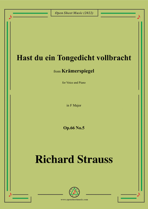 Book cover for Richard Strauss-Hast du ein Tongedicht vollbracht,in F Major,Op.66 No.5