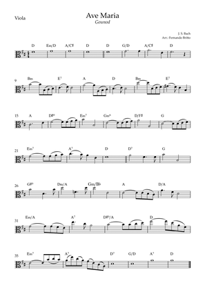 Ave Maria (Gounod) for Viola Solo with Chords (D Major)