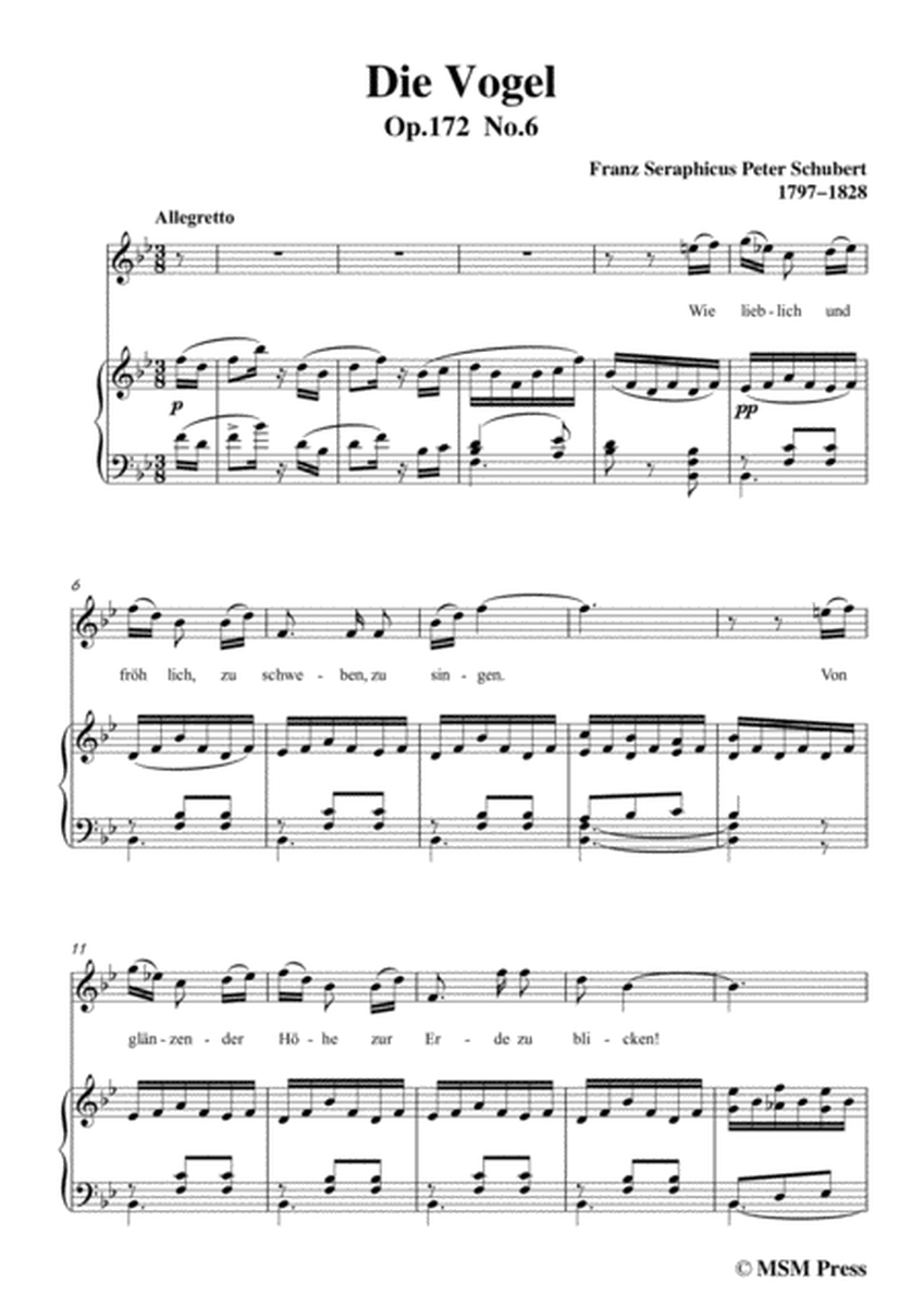 Schubert-Die Vogel,Op.172 No.6,in B flat Major,for Voice&Piano image number null