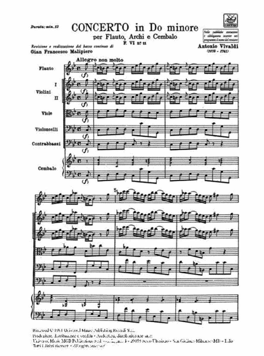 Concerto Per Flauto, Archi E BC: In Do Min. Rv 441