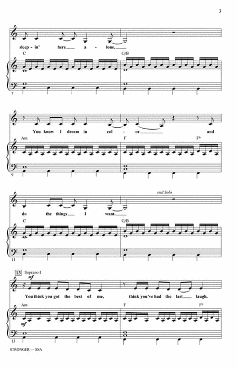 Stronger (What Doesn't Kill You) by Glee Cast SSA - Sheet Music
