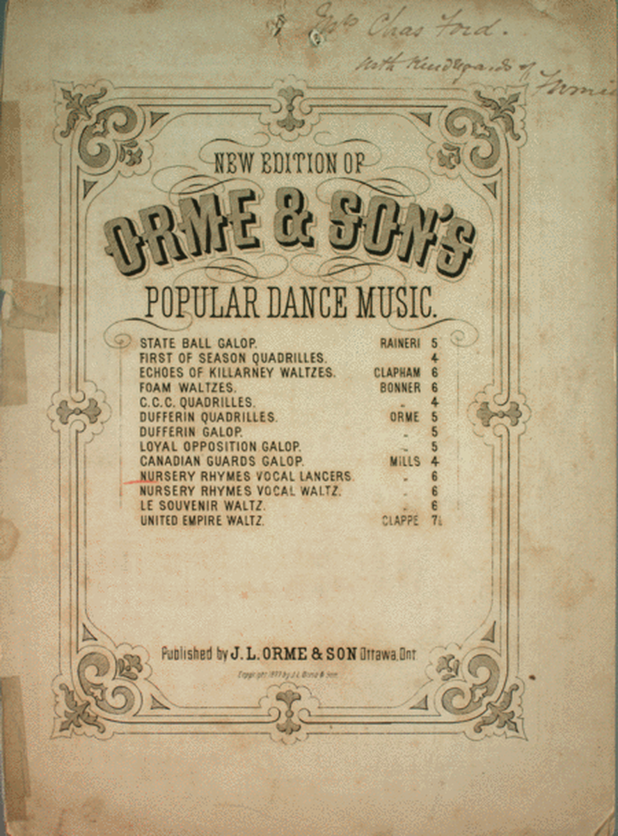 Popular Dance Music. Nursery Rhymes. Vocal Lancers