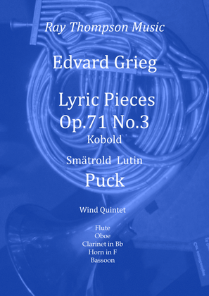 Book cover for Grieg: Lyric Pieces Op.71 No.3 “Småtroll” (Puck) - wind quintet