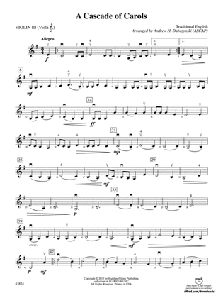 Book cover for A Cascade of Carols: 3rd Violin (Viola [TC])