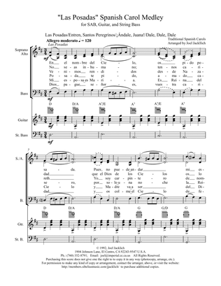 Las Posadas Spanish Christmas Medley for SAB Chorus, Guitar, and Bass