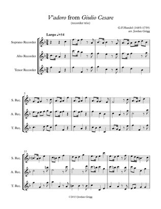 Book cover for V'adoro from Giulio Cesare (recorder trio)