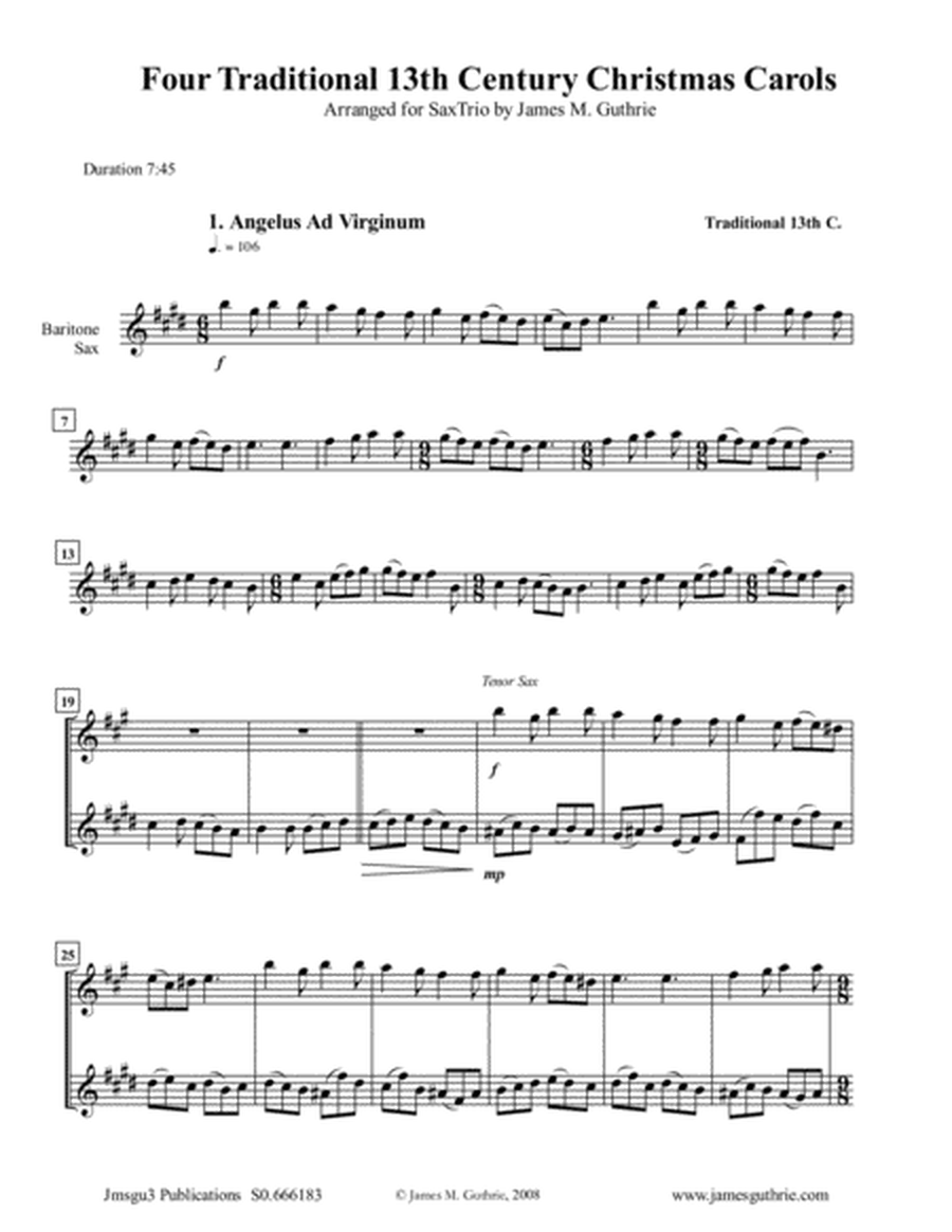 Four Traditional 13th Century Christmas Carols for Sax Trio image number null