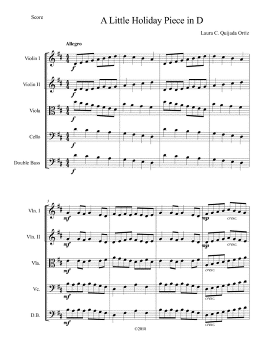 A Little Holiday Piece in D, for beginning string orchestra. SCORE & PARTS. image number null