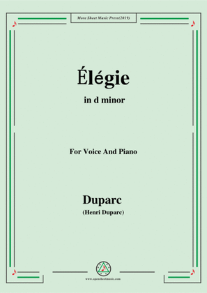 Book cover for Duparc-Élégie in d minor