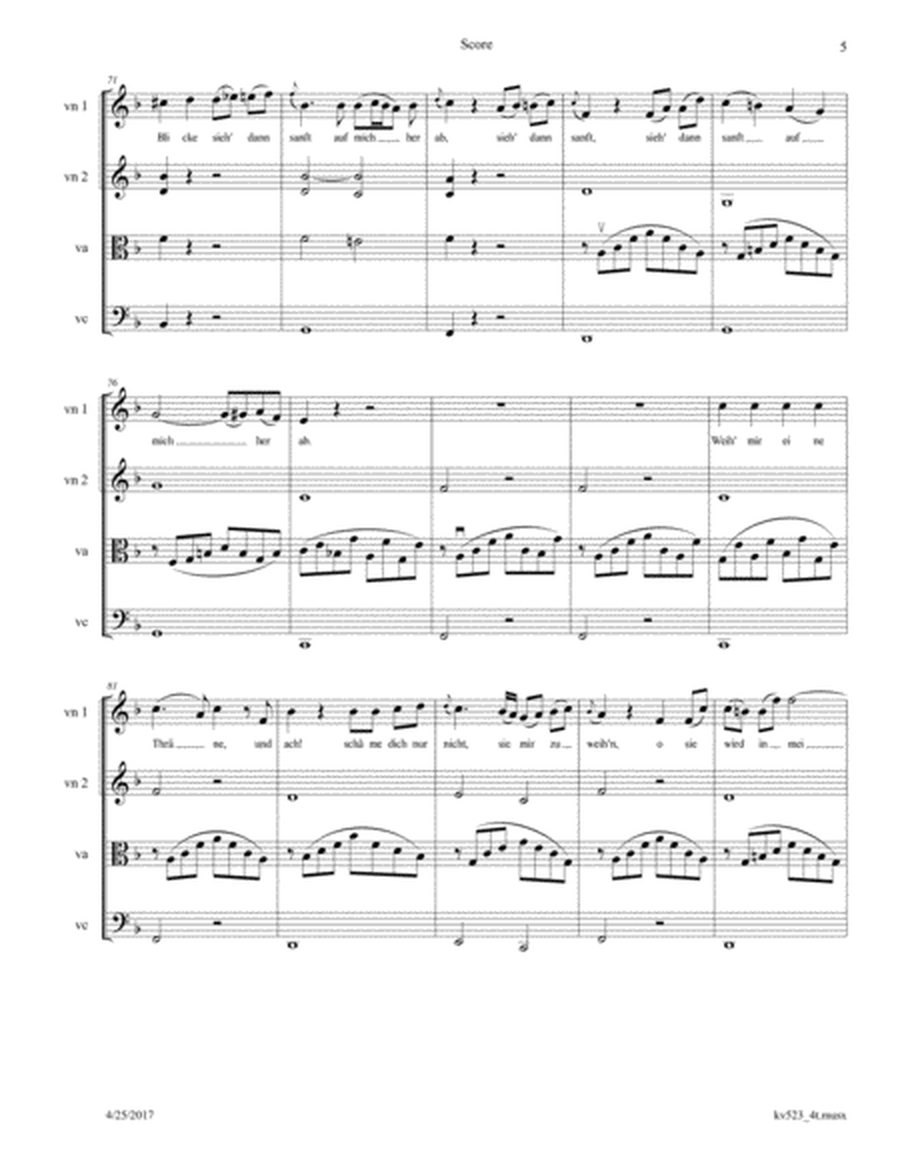 Mozart: Lied - Abendempfindung (Evening feelings) K 523 Arr. for String Quartet. Option: Voice repla image number null