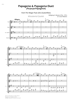 Papageno and Papagena Duet - Woodwind Quartet (Full Score) - Score Only