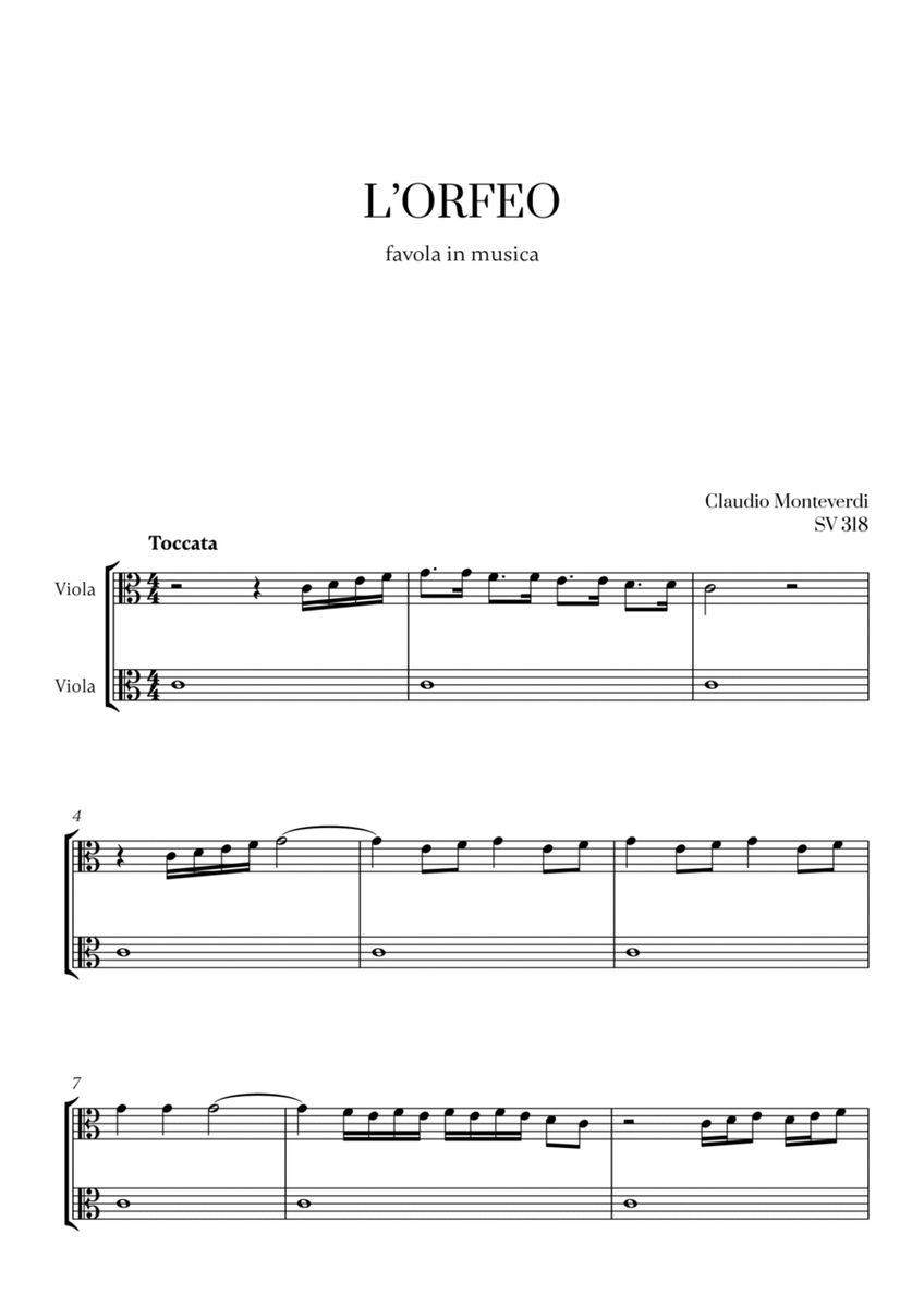 Monteverdi - l'Orfeo favola in musica SV 318 (for Viola Duet) image number null