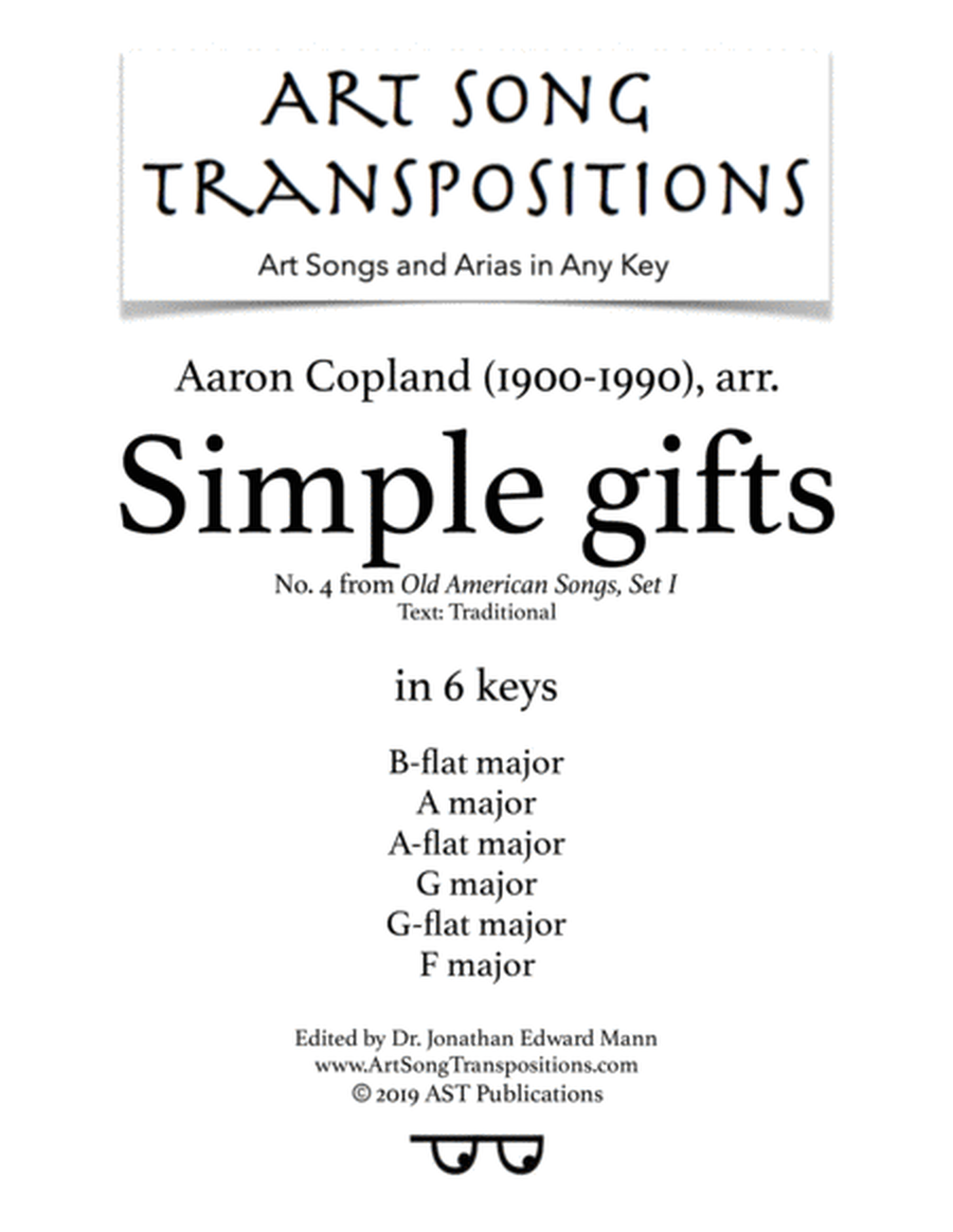 Simple gifts (in 6 keys: B-flat, A, A-flat, G, G-flat, F major)