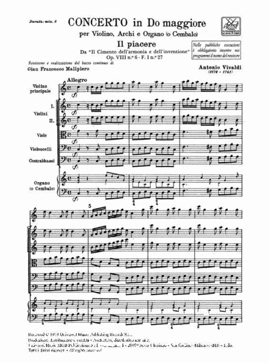 Concerto Per Violino, Archi e BC: In Do Rv 180