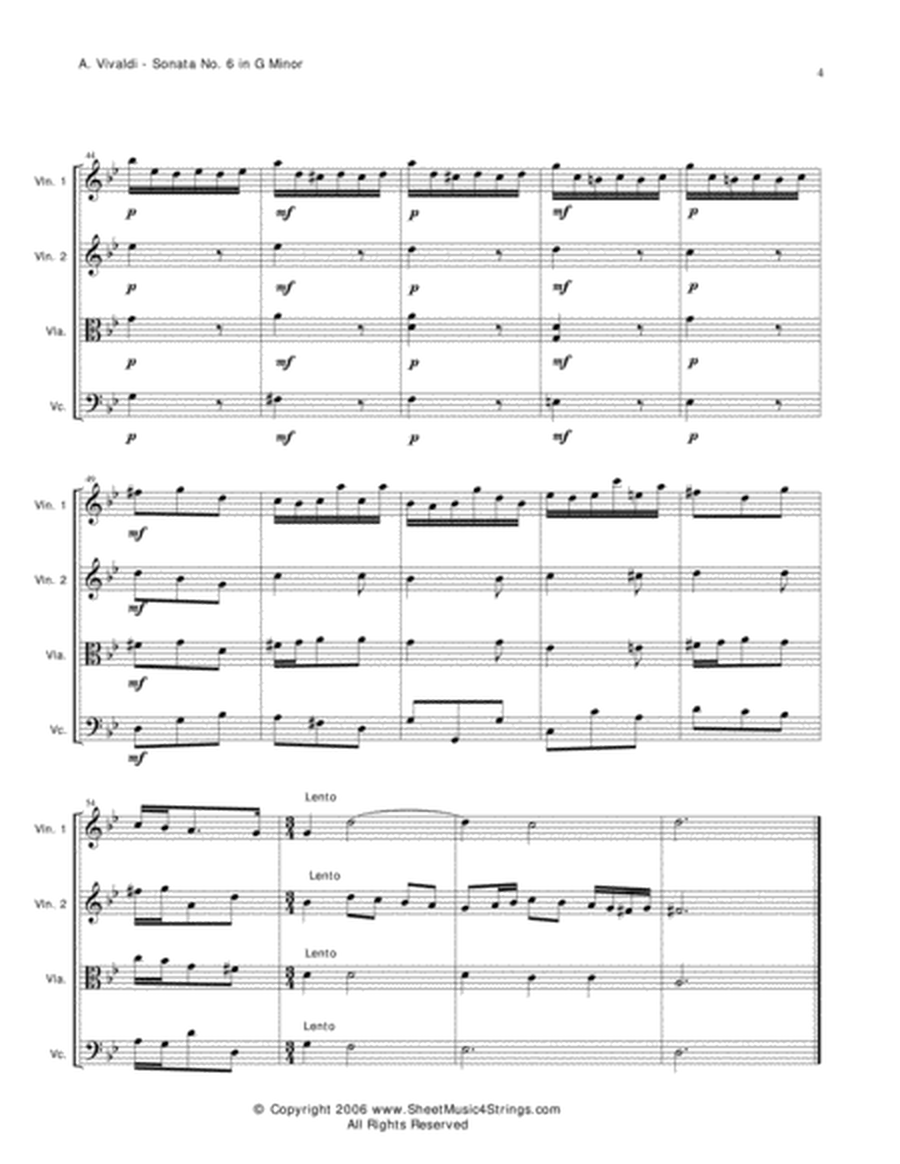 Vivaldi, A. - Sonata No. 6, Mvt. 1 for String Quartet image number null