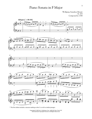 Book cover for Piano Sonata In F Major, K. 533/494