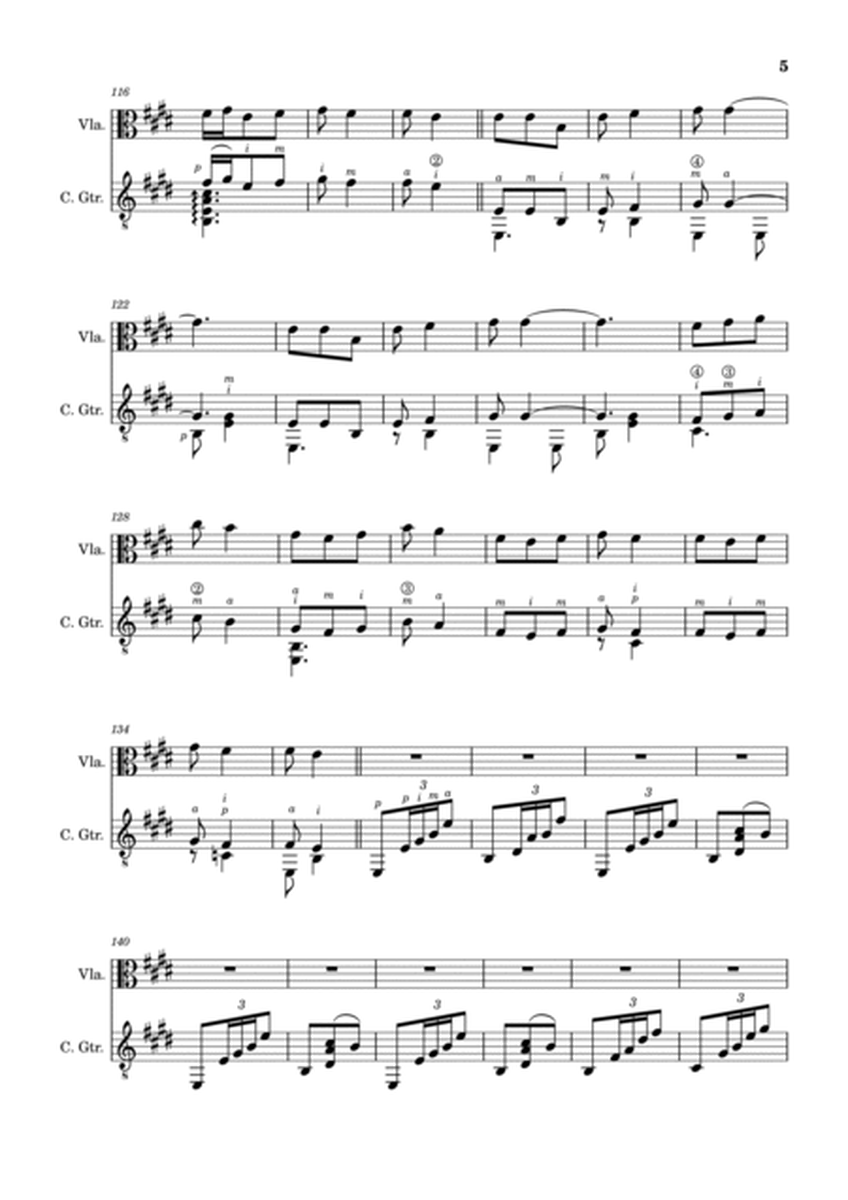 Spanish Popular Song - Los Cuatro Muleros. Arrangement for Viola and Classical Guitar. image number null