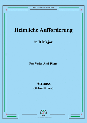 Book cover for Richard Strauss-Heimliche Aufforderung in D Major,for Voice and Piano