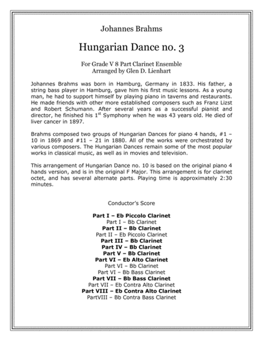 Hungarian Dance no. 3 (Clarinets) image number null