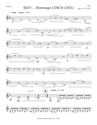 Book cover for SQ15 ... Hommage à DSCH (2021) for string quartet, violin 2 part