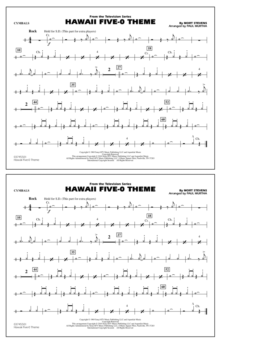 Hawaii Five-O Theme - Cymbals by Paul Murtha Marching Band - Digital Sheet Music