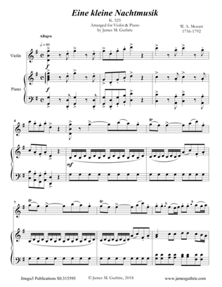 Book cover for Mozart: Eine kleine Nachtmusik for Violin & Piano