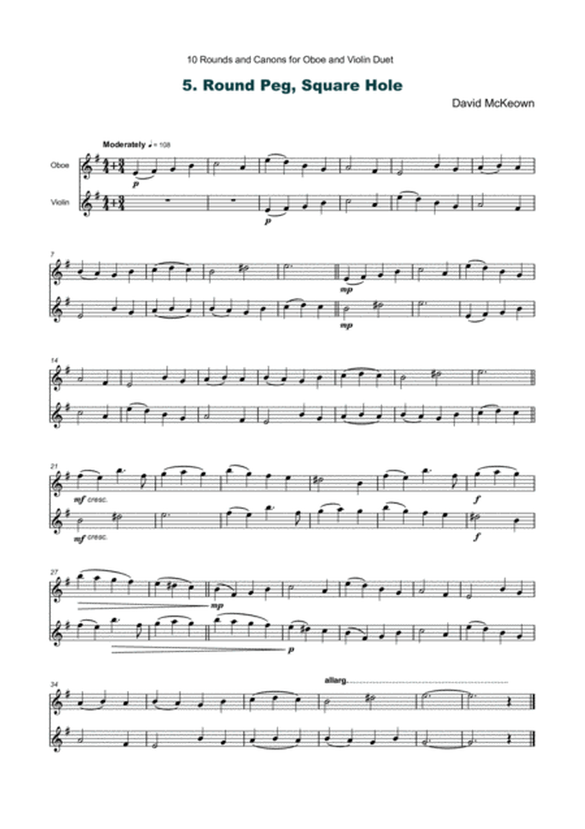 10 Rounds and Canons for Oboe and Violin Duet