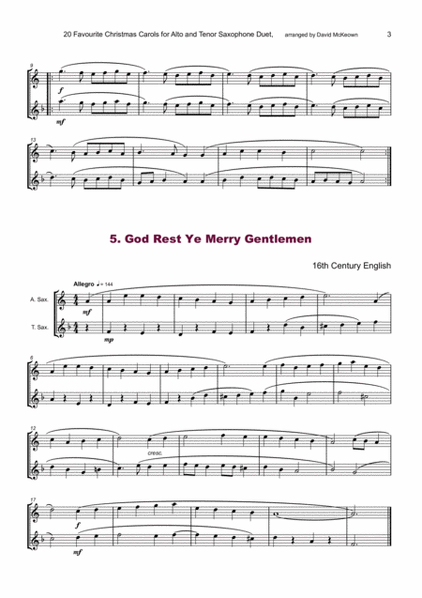 20 Favourite Christmas Carols for Alto and Tenor Saxophone Duet image number null