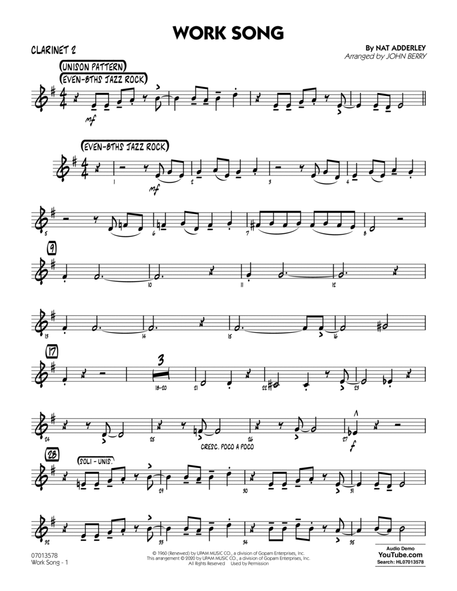 Work Song (arr. John Berry) - Bb Clarinet 2