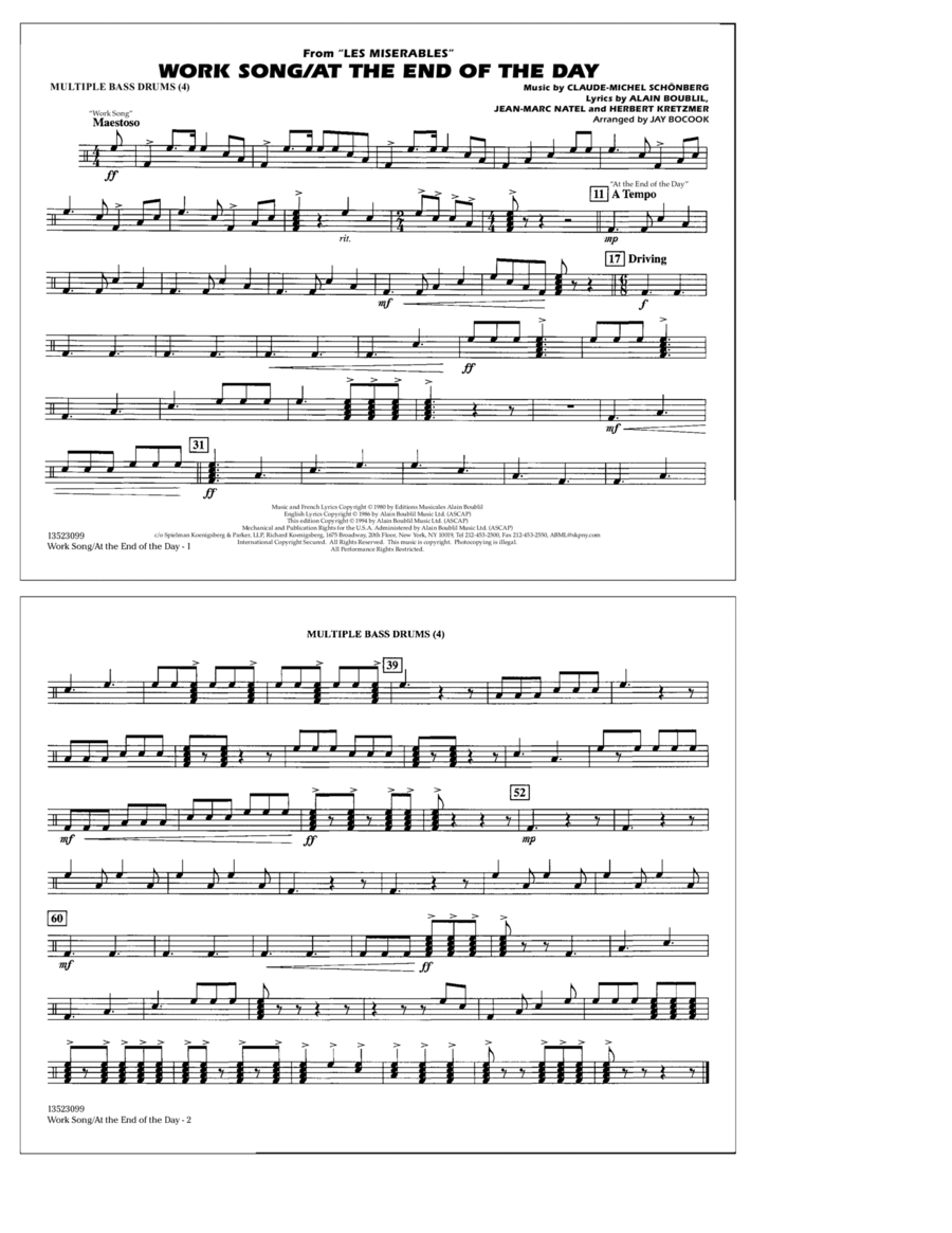 Work Song/At the End of the Day (Les Misérables) (arr. Jay Bocook) - Multiple Bass Drums