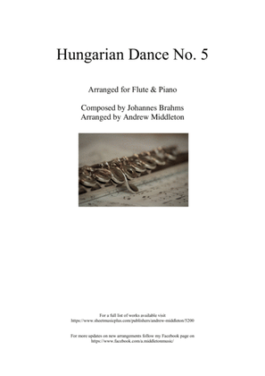 Book cover for Hungarian Dance No. 5 in G Minor arranged for Flute & Piano