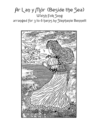 Book cover for Ar Lan y Môr (Beside the Sea) SCORE harp ensemble 3 to 6 harps