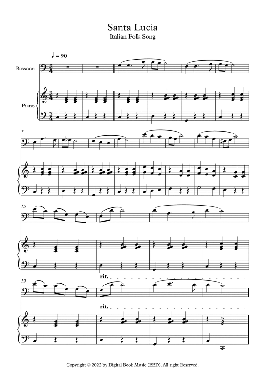 Santa Lucia - Italian Folk Song (Bassoon + Piano) image number null