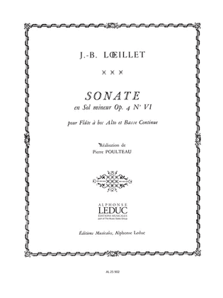 Book cover for Loeillet De Gant Sonata G Minor Op 4 No 6 Treble Recorder & Bcont Bk