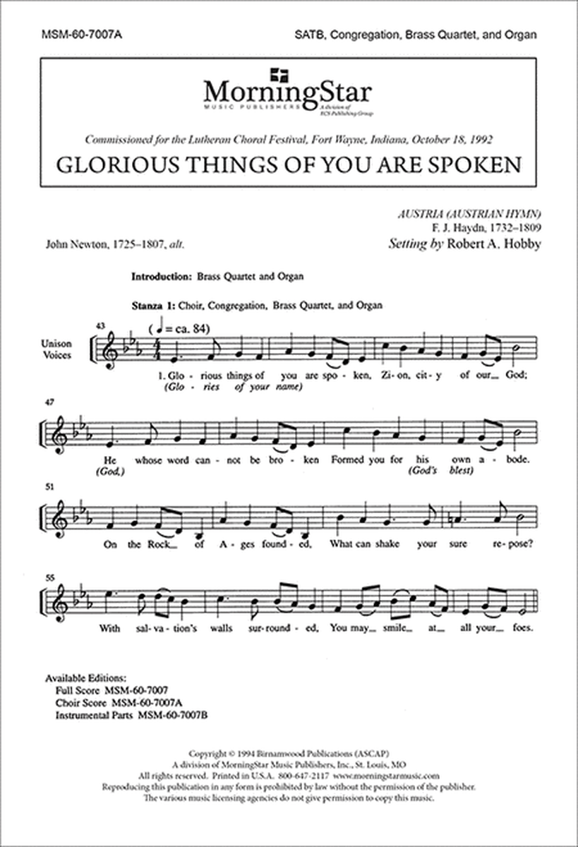 Glorious Things of You Are Spoken (Choral Score) image number null