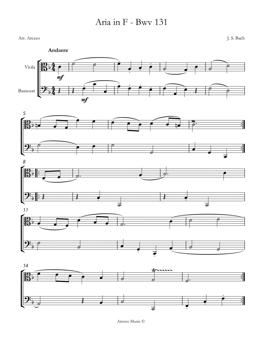 bach bwv anh. 131 gavotte in f major Viola and Bassoon Sheet Music image number null