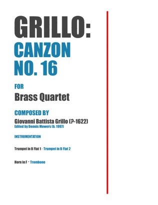 Book cover for "Canzon No. 16" for Brass Quartet - Giovanni Battista Grillo