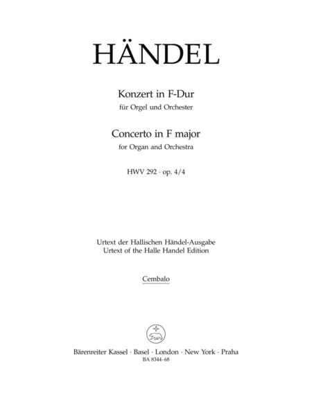 Konzert fur Orgel und Orchester F-Dur op. 4/4 HWV 292