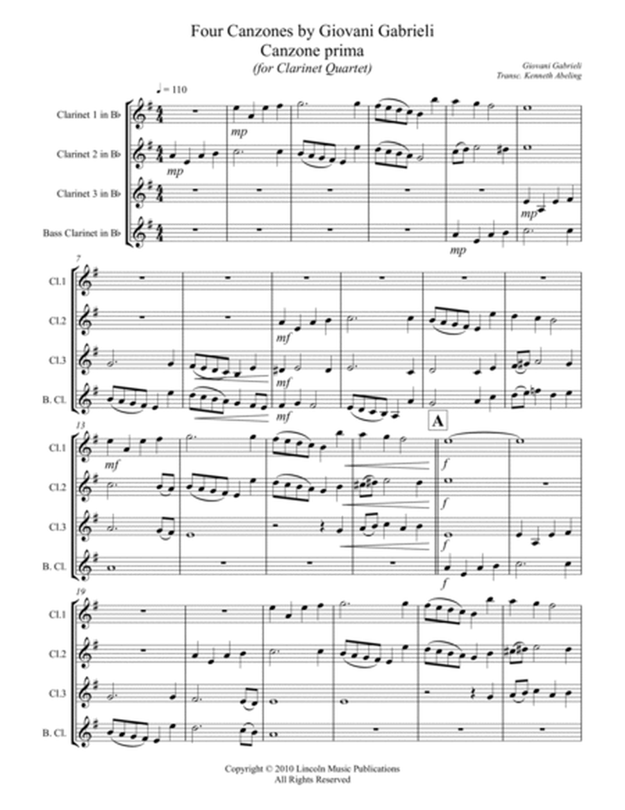 Gabrieli – Canzoni per sonare (for Clarinet Quartet) image number null