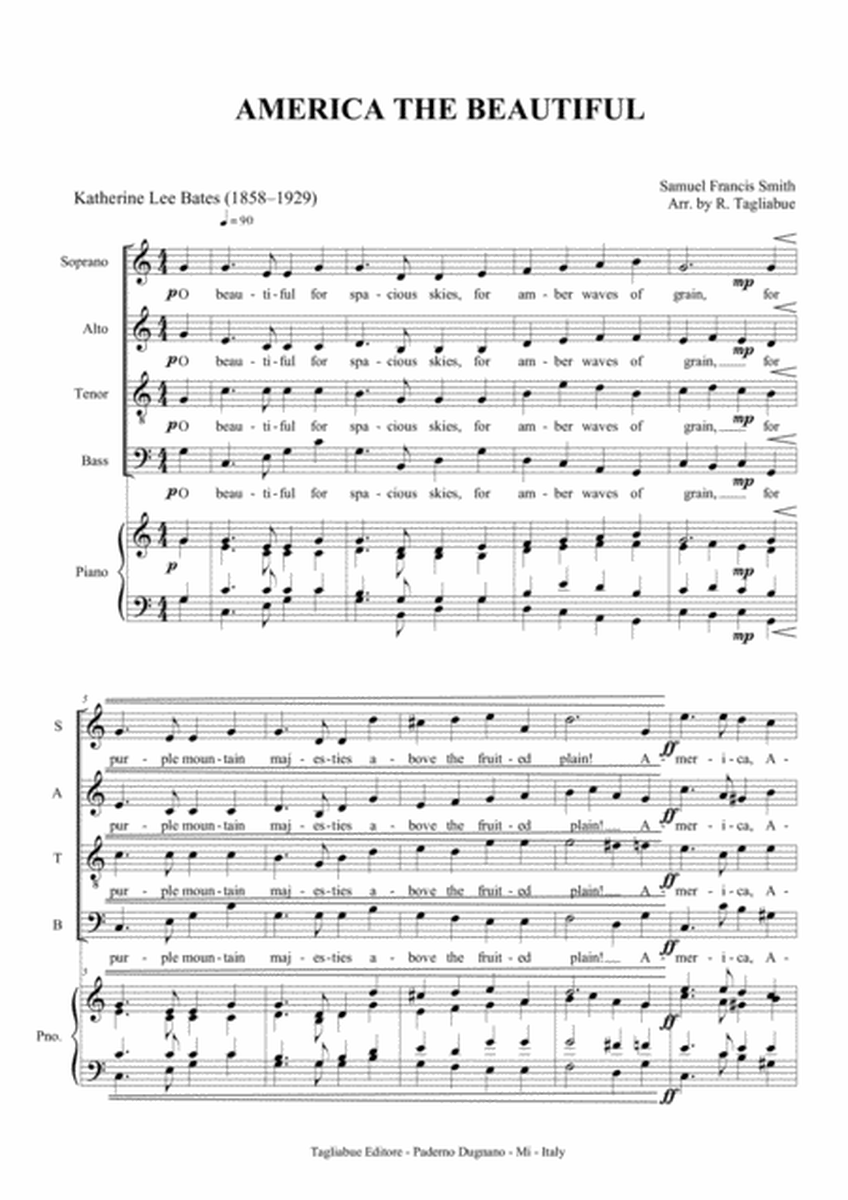 AMERICA THE BEAUTIFUL - For SATB Choir and Piano image number null