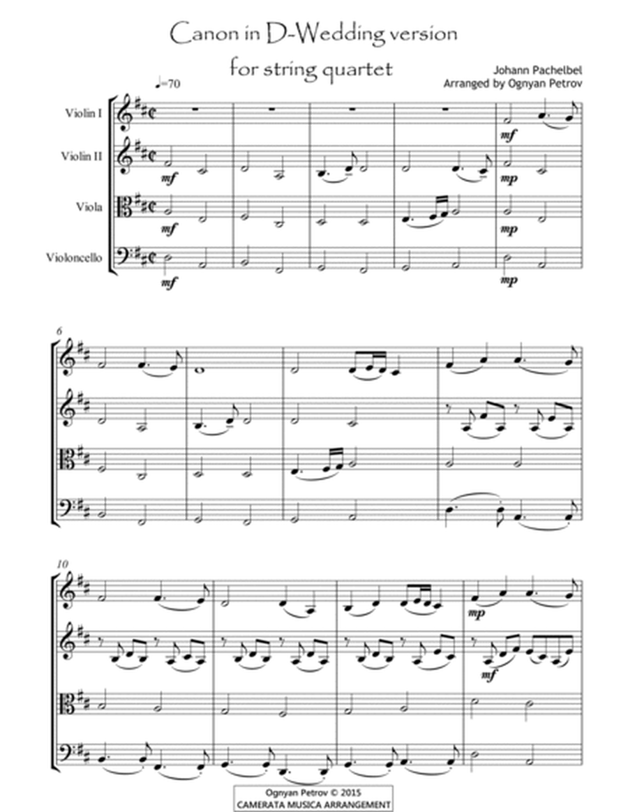 Canon in D-Weddind version for string quartet / optional part for Double Bass image number null