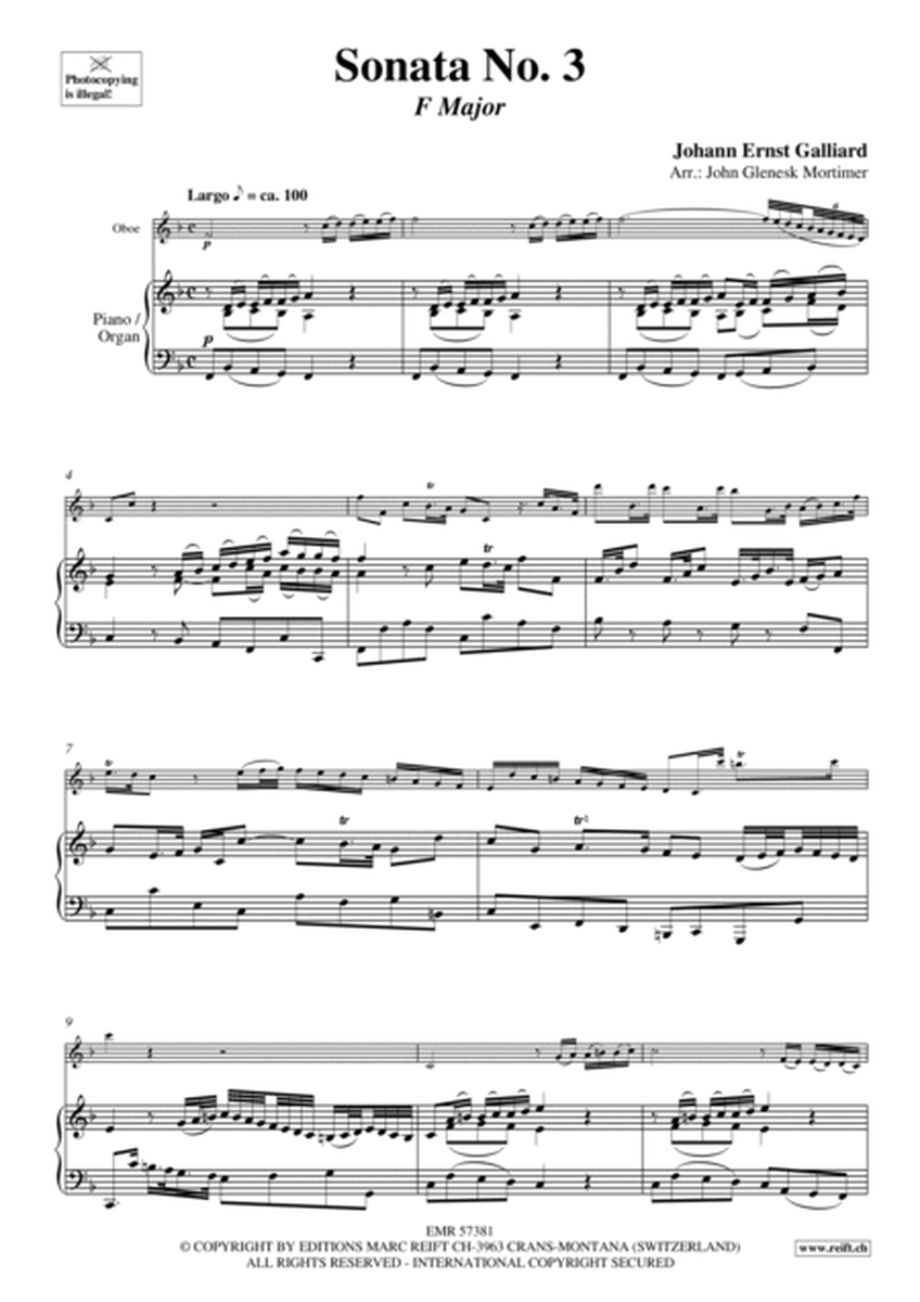 Sonata No. 3 by Johann Ernst Galliard Organ - Sheet Music