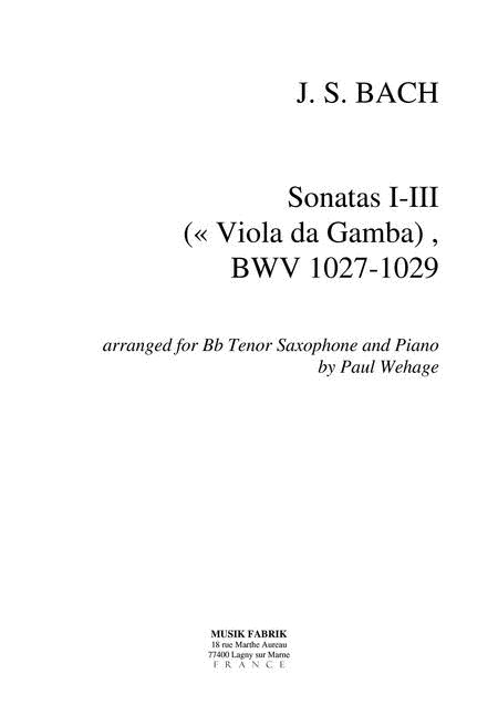 Sonate I-III (Viola da Gamba) BWV 1027-1029