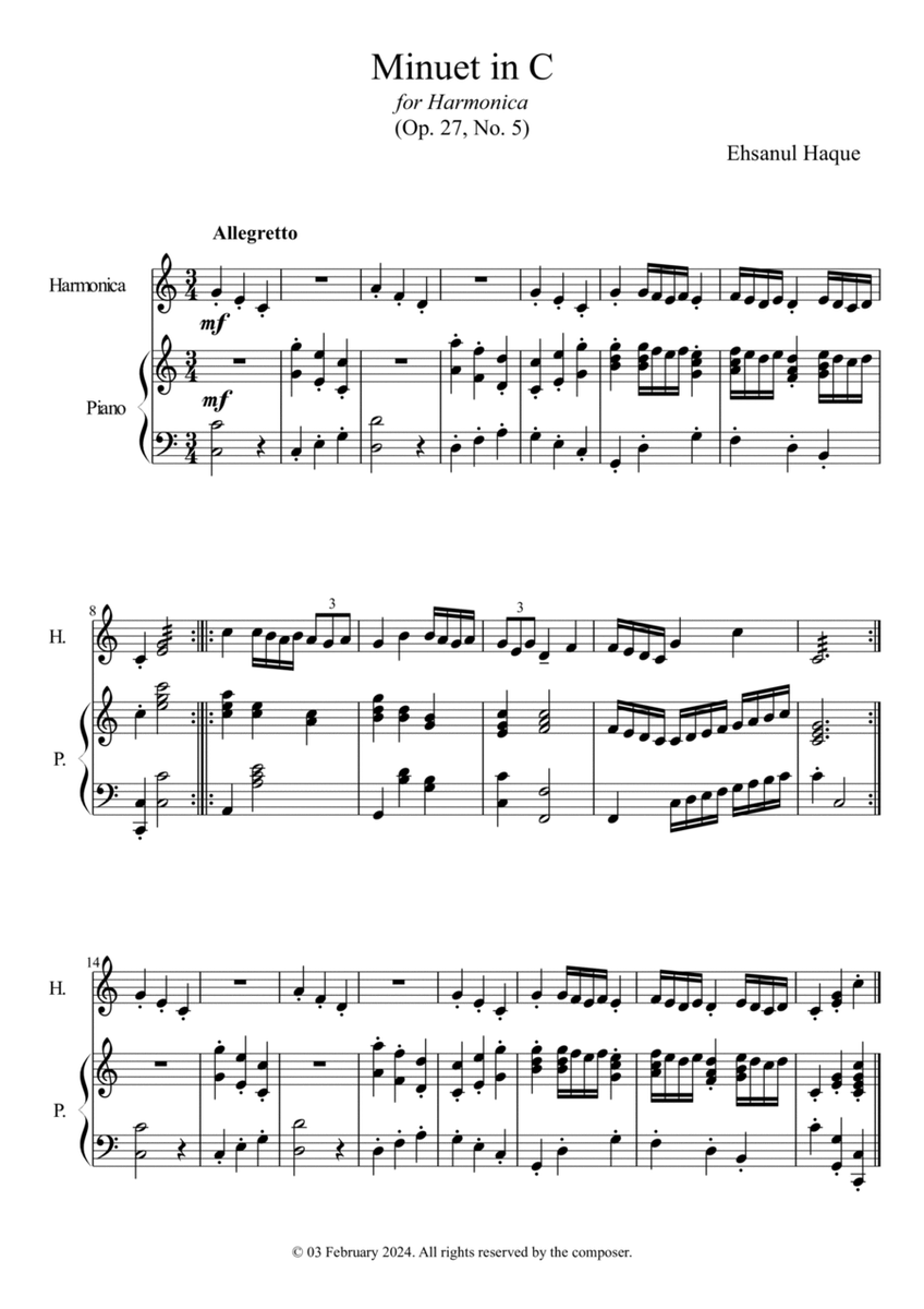 Minuet in C for Harmonica (Op. 27, No. 5) image number null