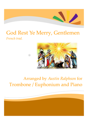 Book cover for God Rest Ye Merry Gentlemen for trombone solo or euphonium solo - with FREE BACKING TRACK and piano