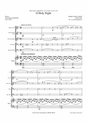 O Holy Night; Cantique de Noel - Clarinet, Bass Clarinet, Alto Sax, Trombone, Baritone Horn and Pian